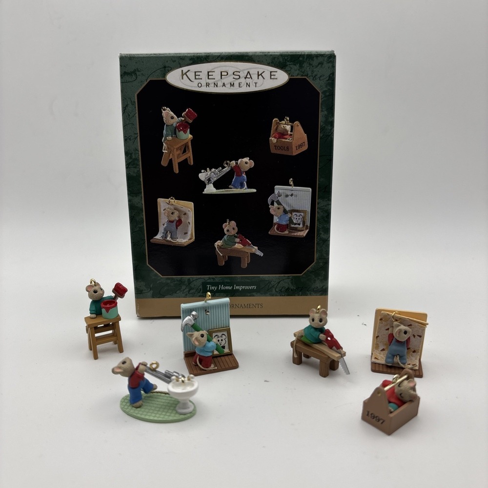 Hallmark Keepsake Tiny Home Improvers Set 6 Mice Mini Christmas Ornaments 1997